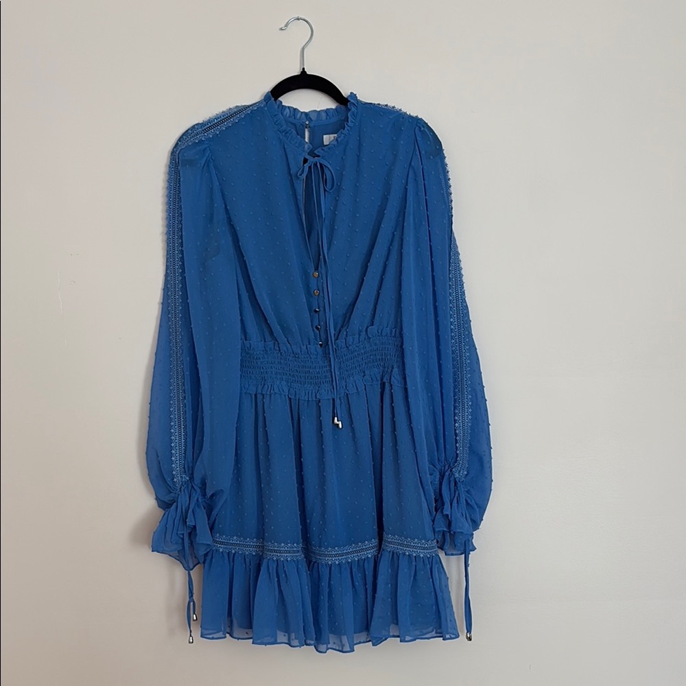 Ever New- Ruffle Mini Dress – Blue Long Sleeve Size 8